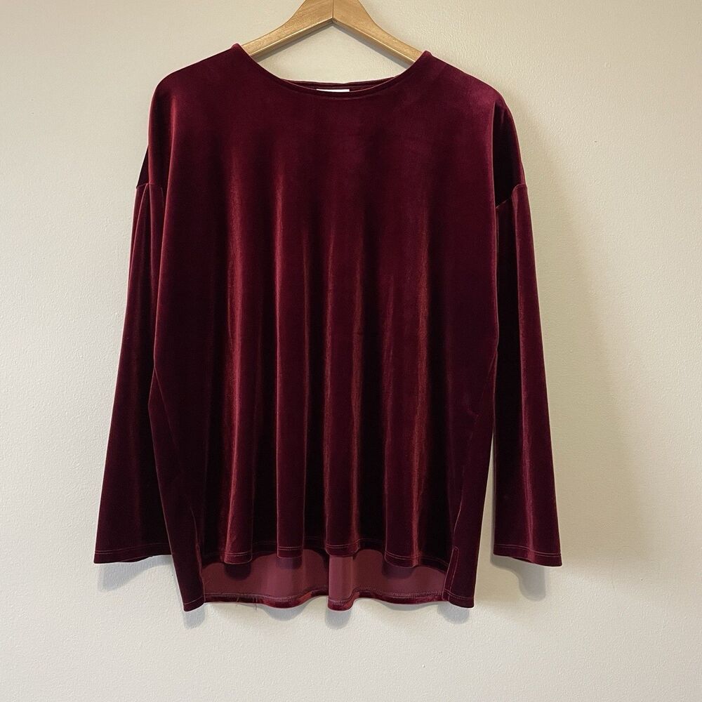J. Jill  Velvet Top Large Red Velour Classic Office Casual Soft Classic Holiday